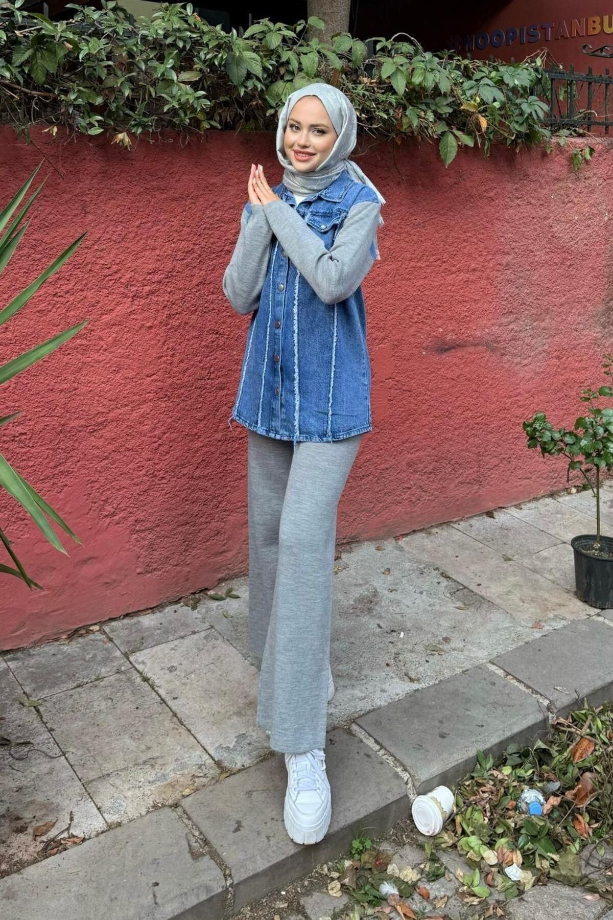 Şulemoda Giyim Henna Triko Jeans Takım Gri