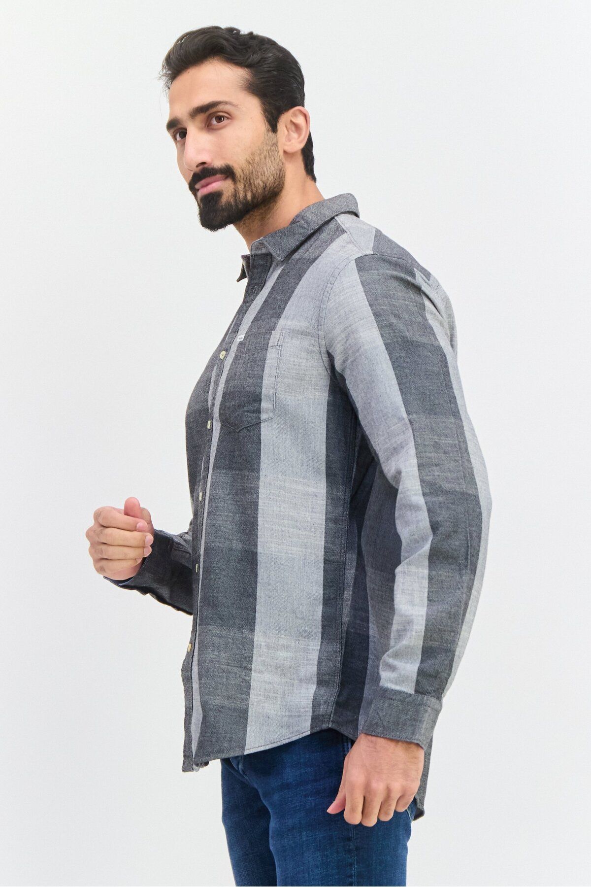 Pepe Jeans-قميص رجالي كاجوال سادة بأكمام طويلة وقصّة عادية، رمادي 2