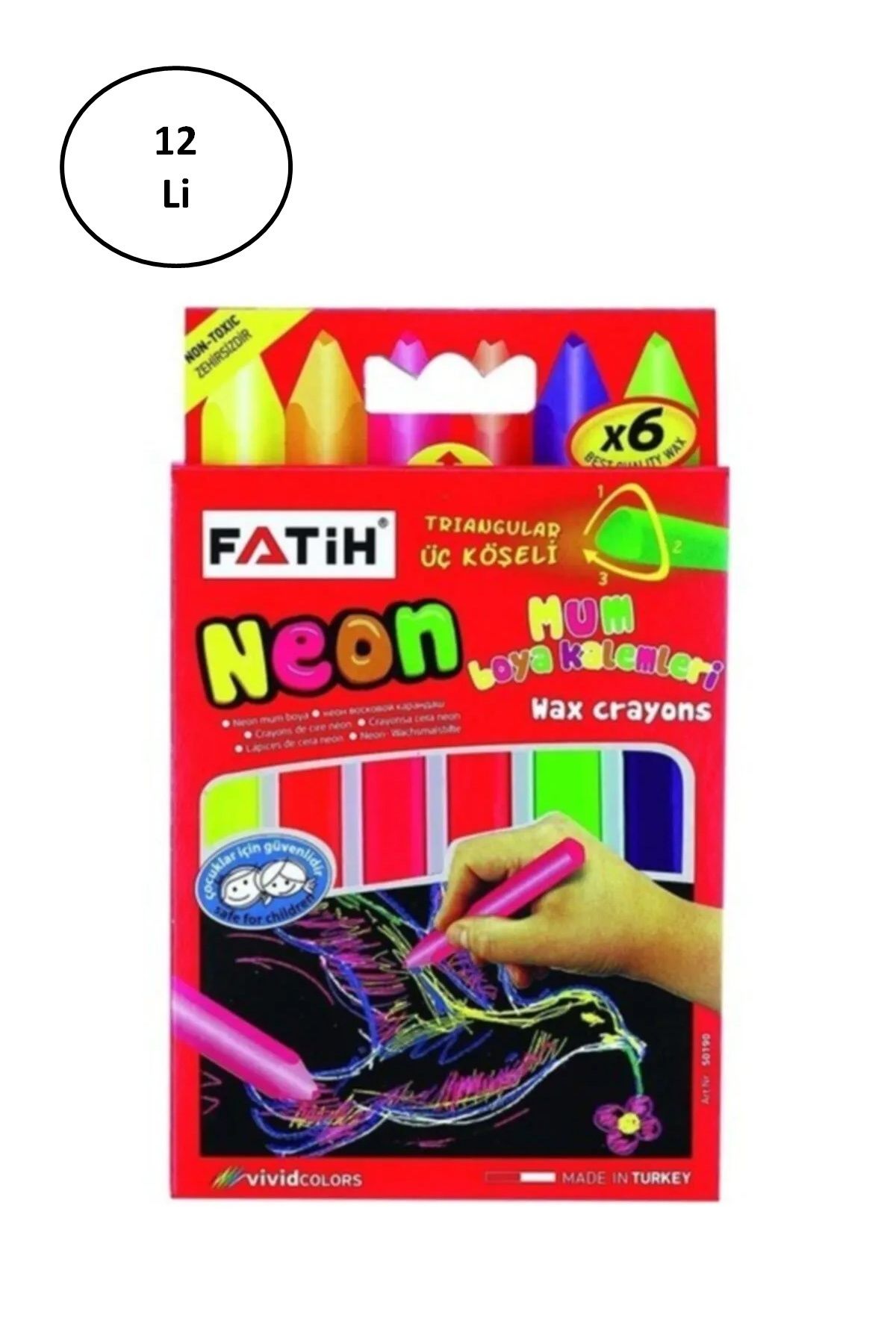 MELFSHOP Fatih Mum Pastel Boya Neon Wax Crayon Jumbo 6 Renk 12'li