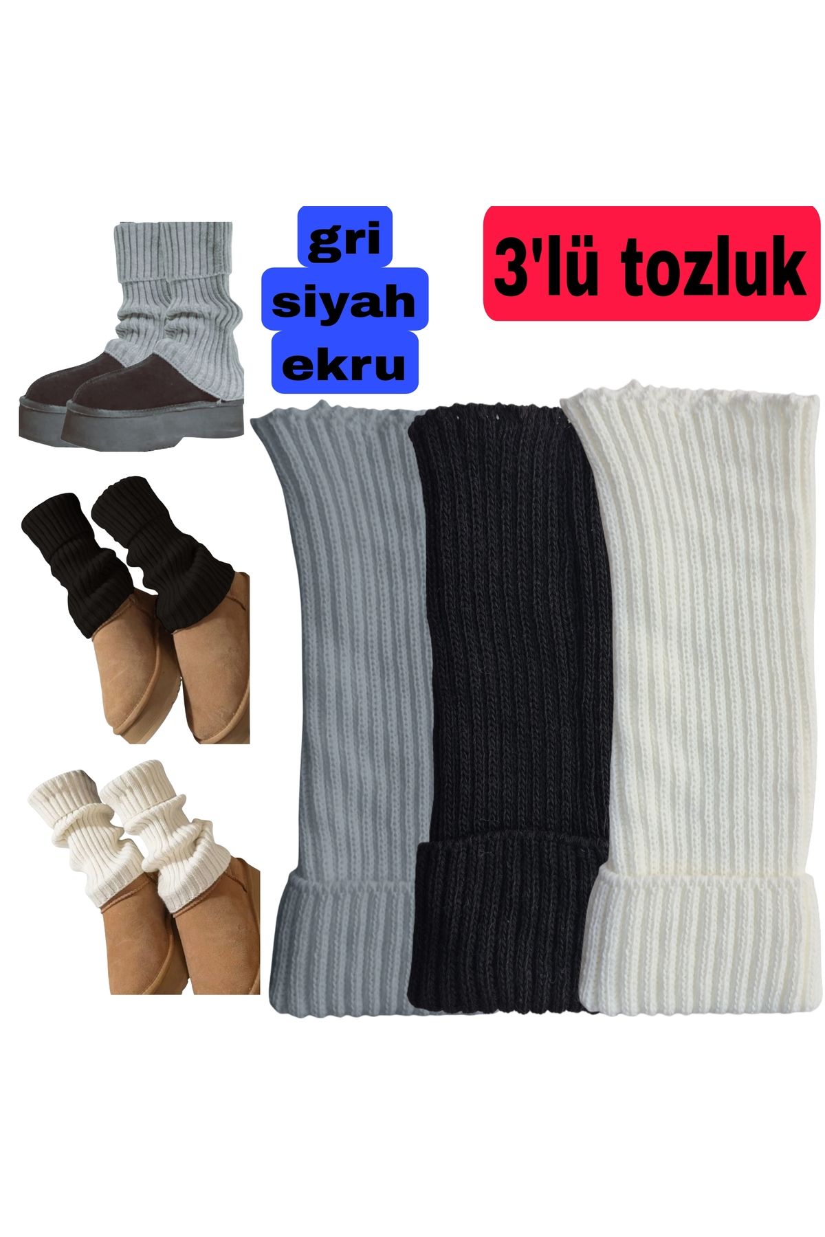 EMKA GİYİM %100 Akrilik Premium Triko Örgü Leg Warmer Ayak Isıtıcı Tozluk