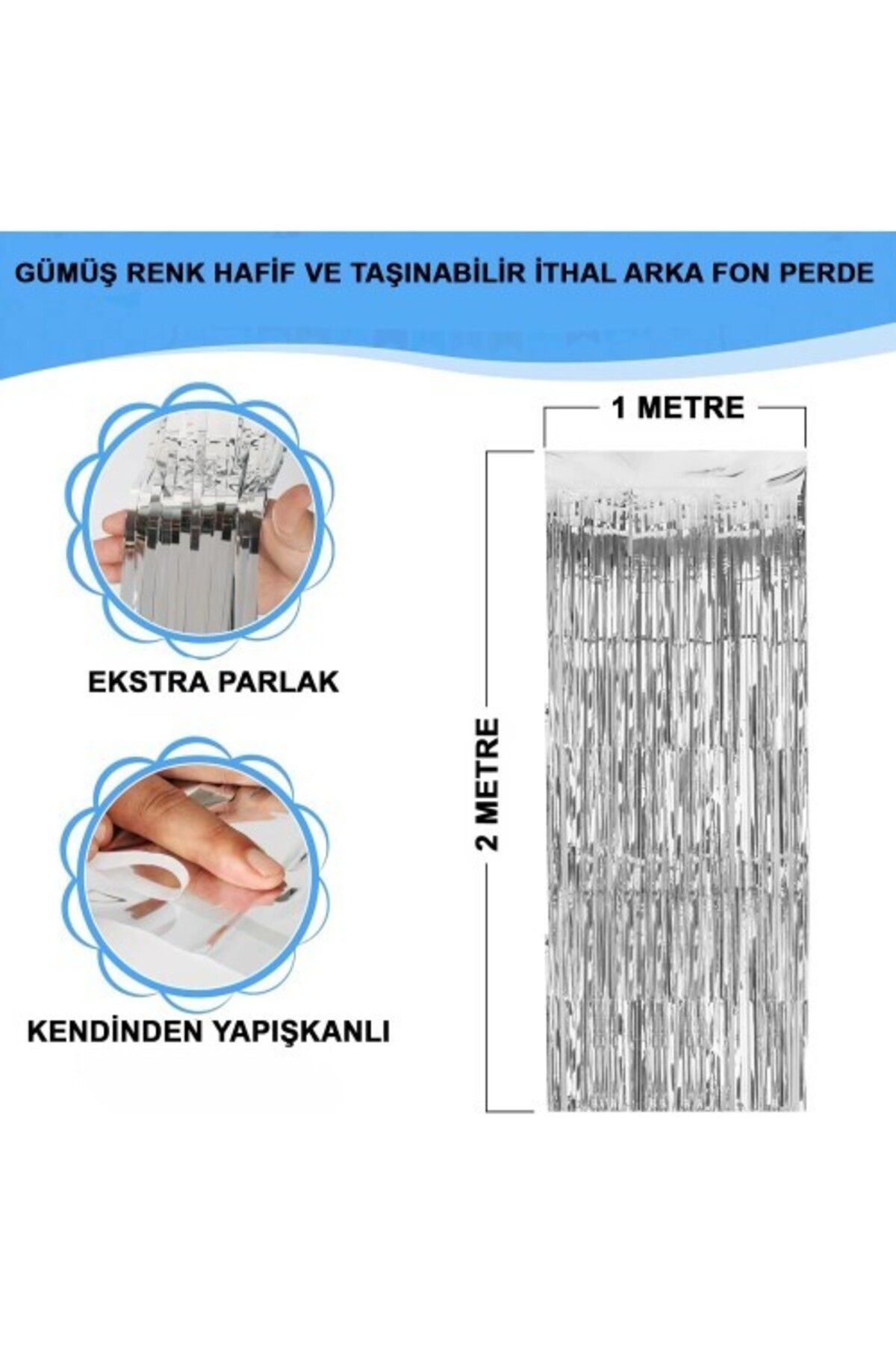 marniva Gümüş Metalize Saçaklı Fon Perde