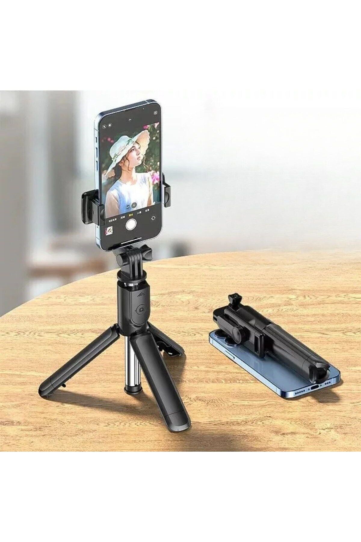 secblue BUFFER® Masaüstü Tripod Olabilen Telefon Tutuculu Kablosuz Kumandalı Selfie Çubuğu