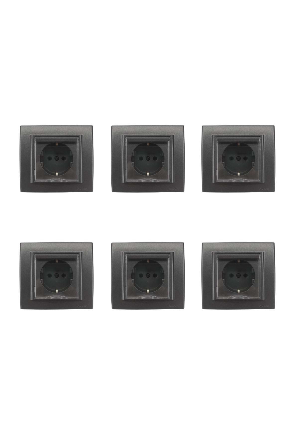 OVİVO-Ovivo Covered Grounded Socket + Frame Smoked 6 Pieces 1