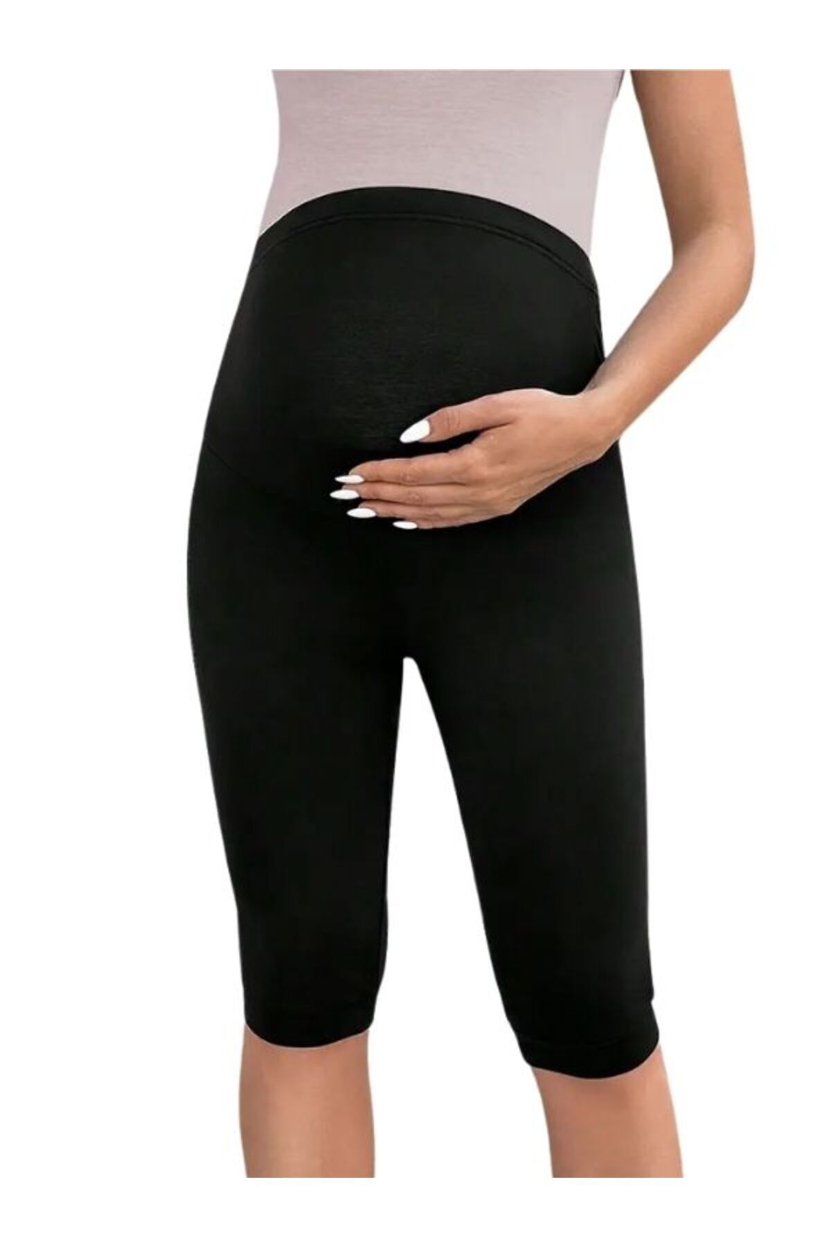 Momslab-Recovery and Firming Stretchy Waist Adjustment Below Knee Black Maternity Capri Leggings 3