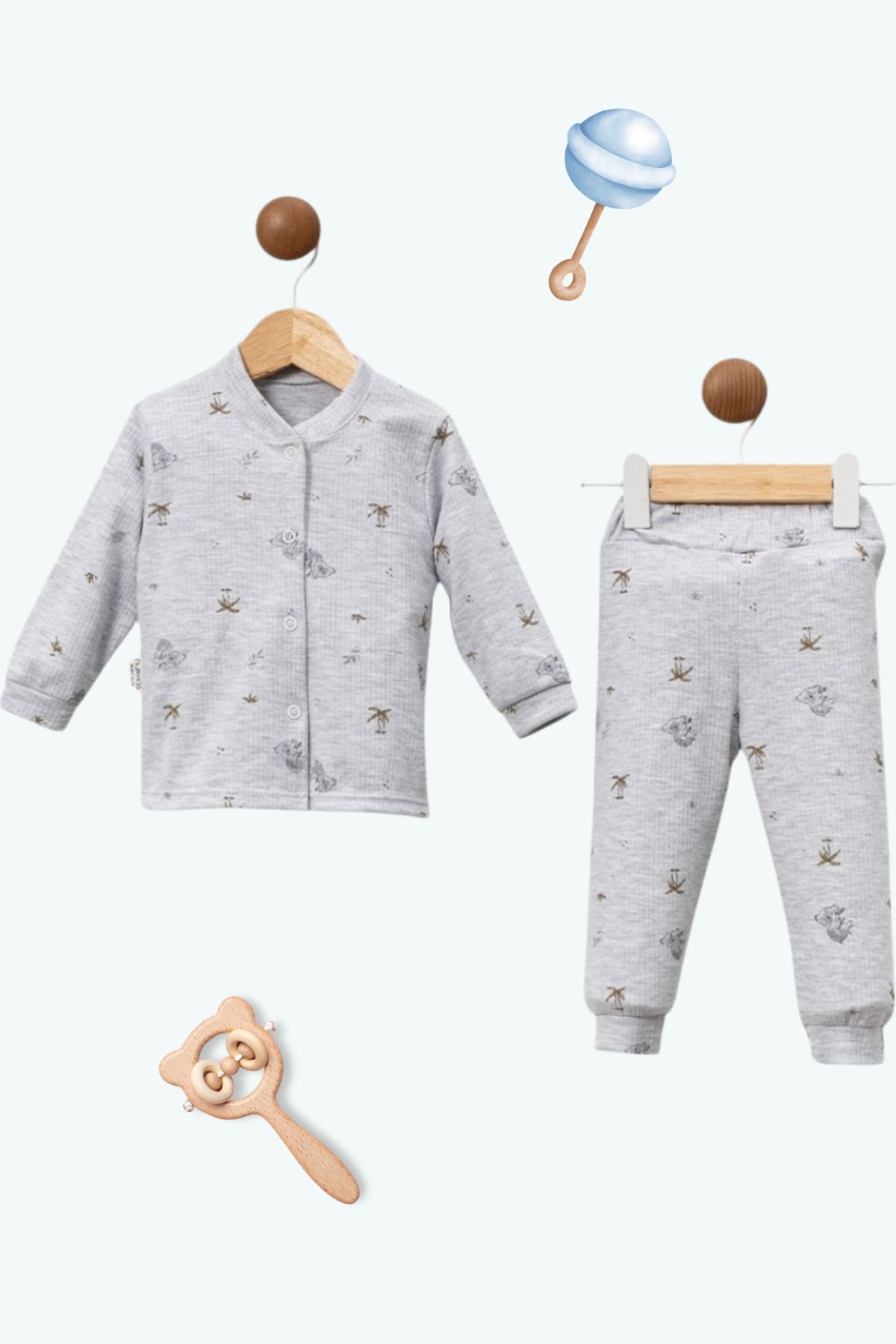 Dolly Kids Koala Desenli Çıtçıtlı Bebek Alt Üst Takım. %100 Pamuk