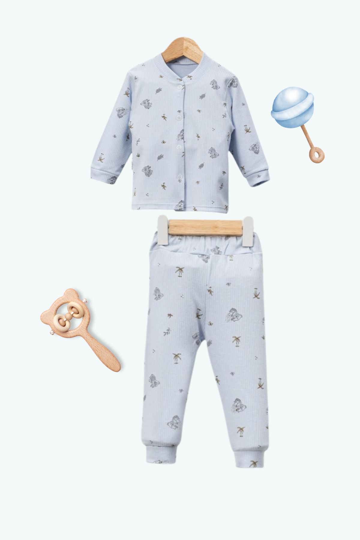 Dolly Kids Koala Desenli Çıtçıtlı Bebek Alt Üst Takım. %100 Pamuk