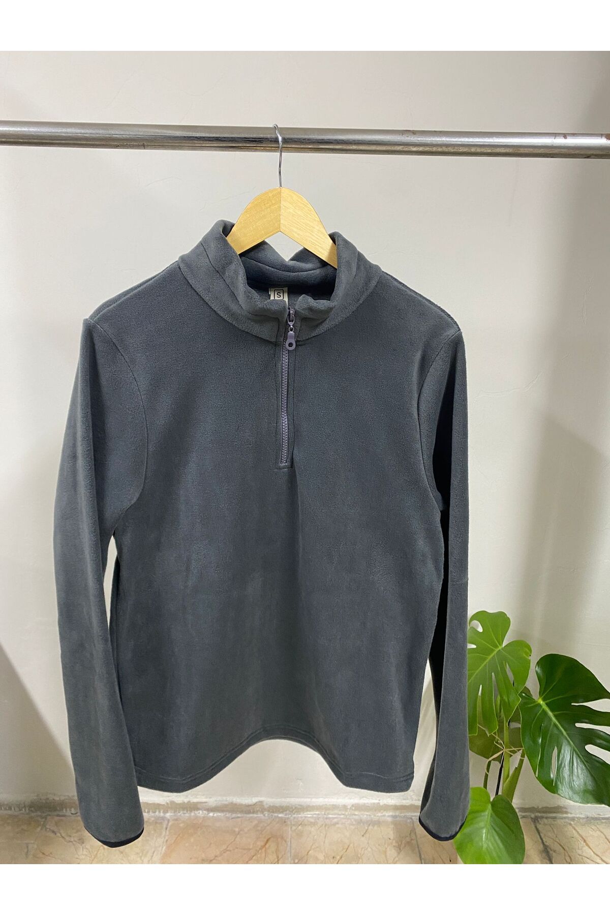 MODA Yarım Fermuarlı Füme Polar Sweatshirt