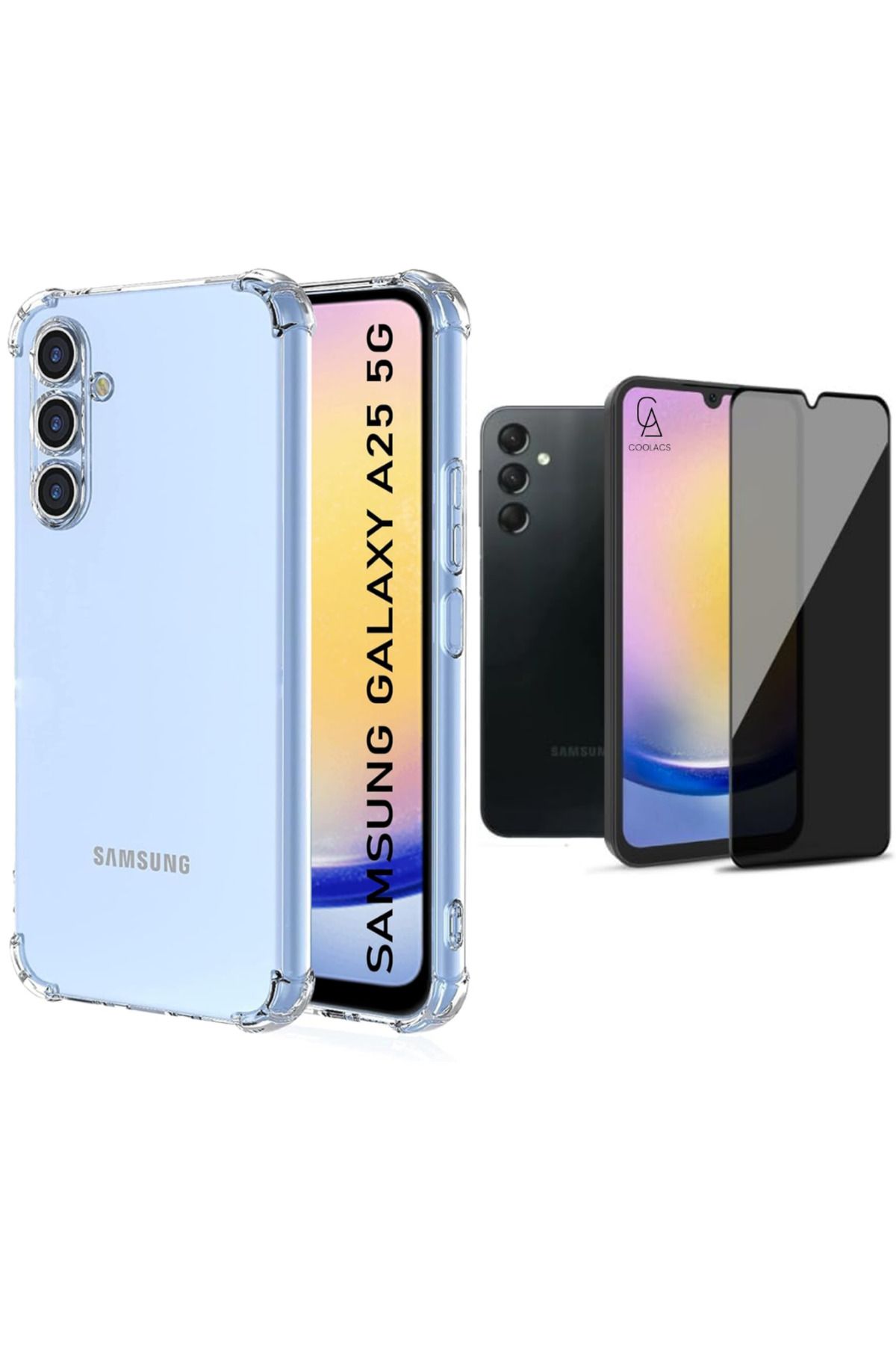 Coolacs Samsung Galaxy A25 Uyumlu Köşe Dolgulu Anti Shock Telefon Kılıfı ve Hayalet Privacy Ekran Koruyucu