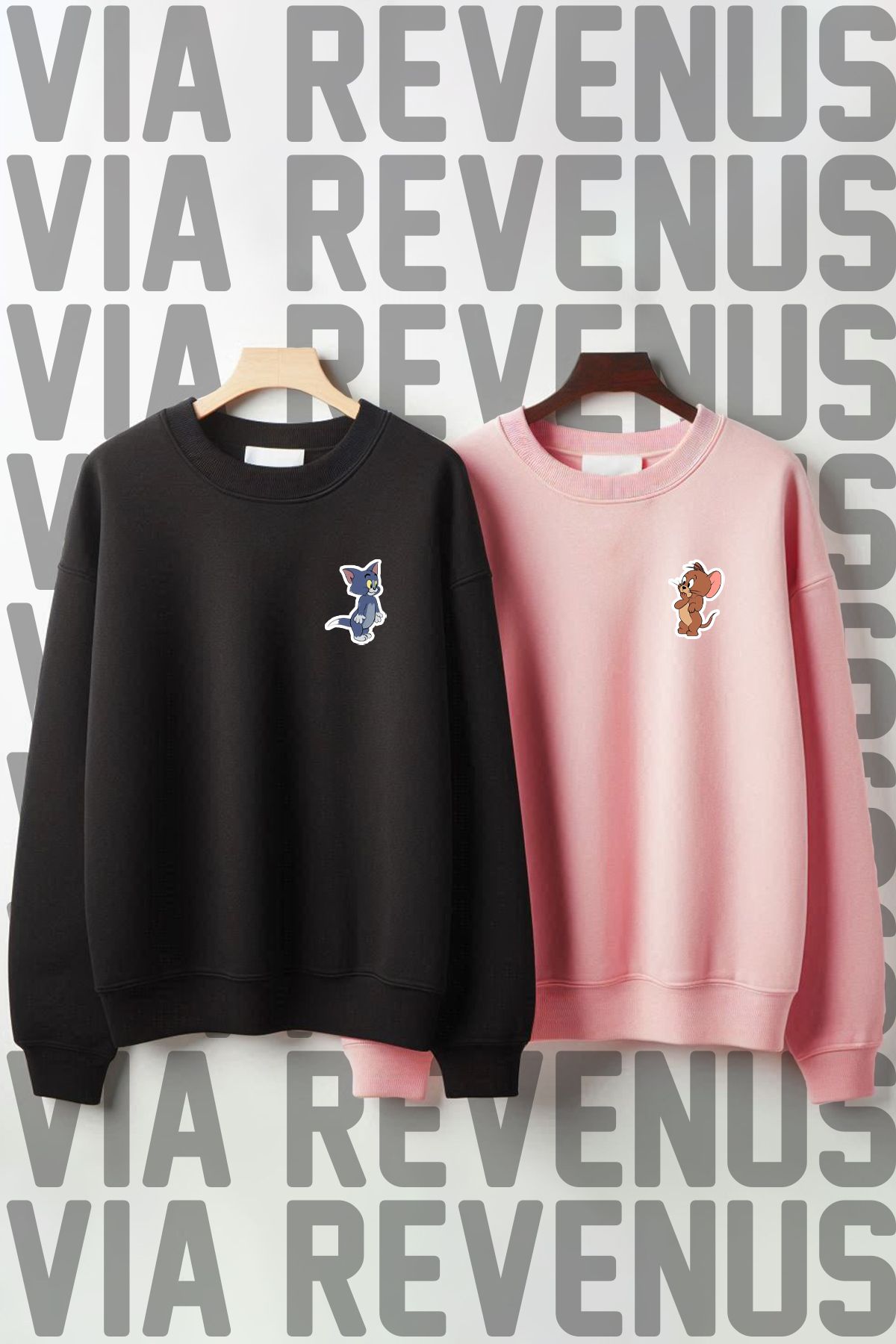 Vordevia Tom ve Jerry  Baskılı Sıfır Yaka Sevgili Kombini Sweatshirt