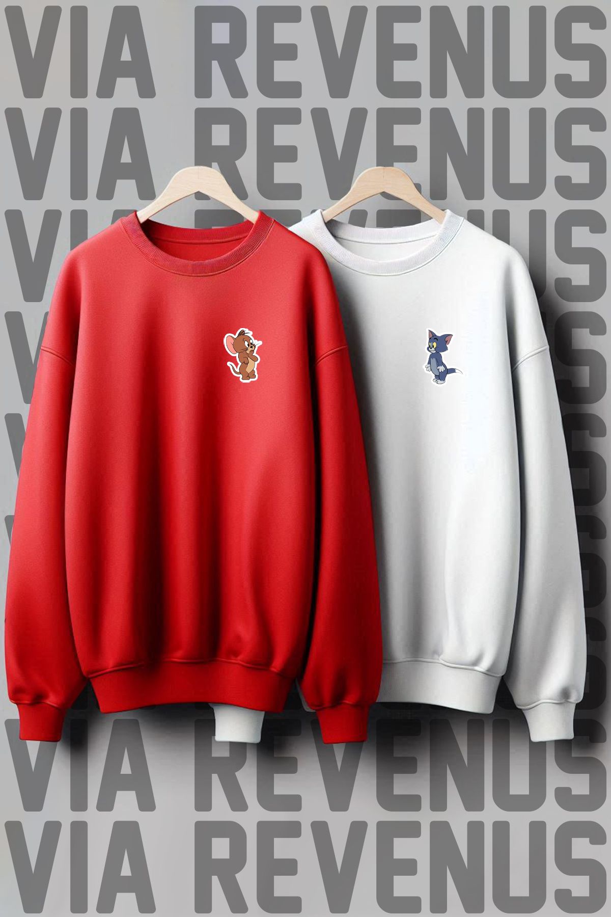 Vordevia Tom ve Jerry  Baskılı Sıfır Yaka Sevgili Kombini Sweatshirt