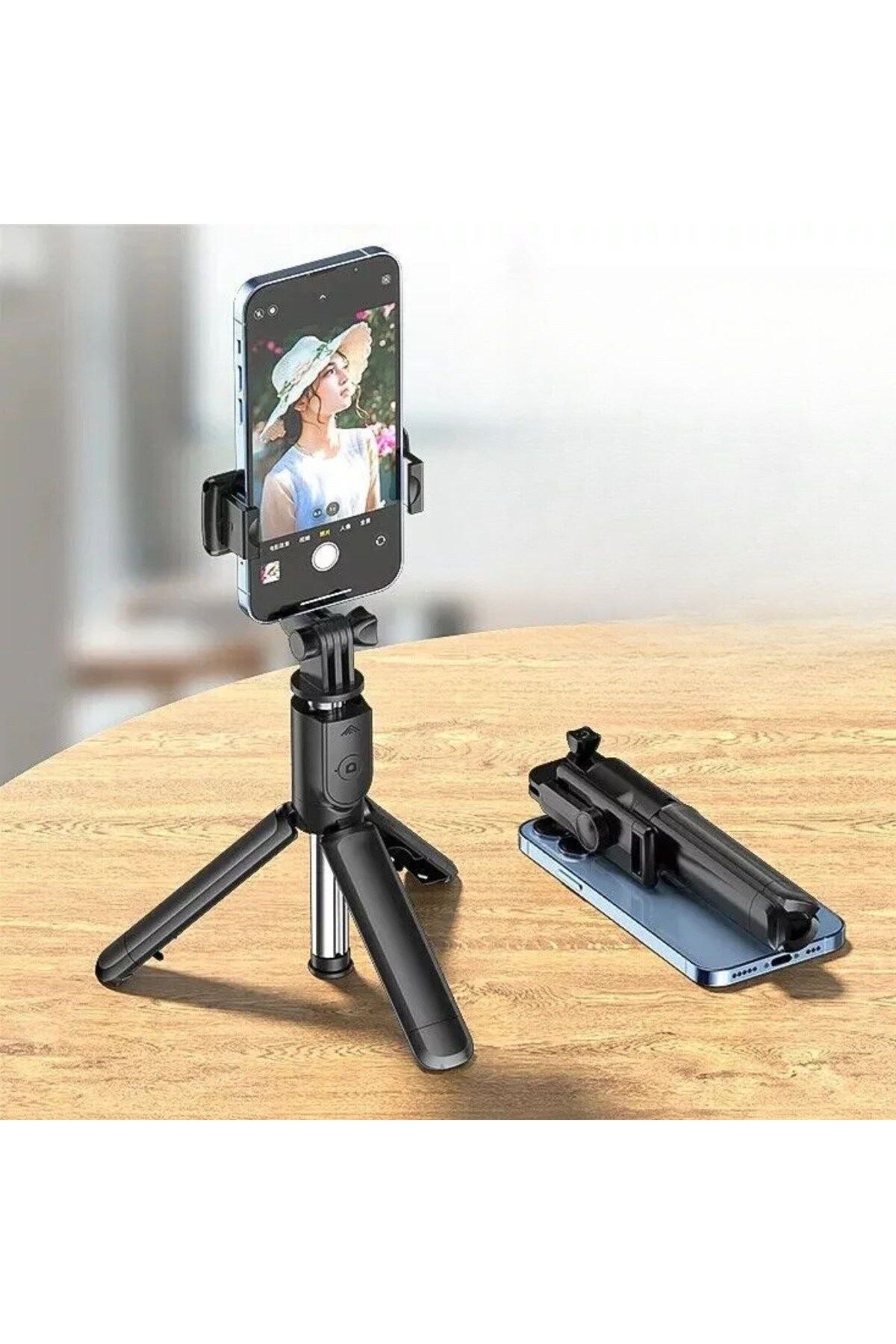 edikli store TOPTANBULURUM Masaüstü Tripod Olabilen Telefon Tutuculu Kablosuz Kumandalı Selfie Çubuğu