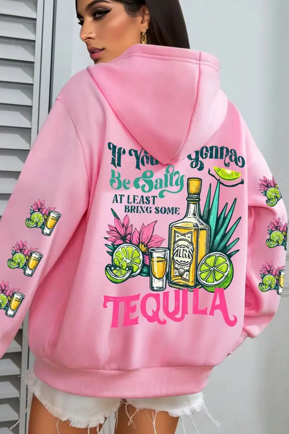 FECCY Pamuklu Be SALLY Baskılı Kapüşonlu Sweatshirt Hoodie