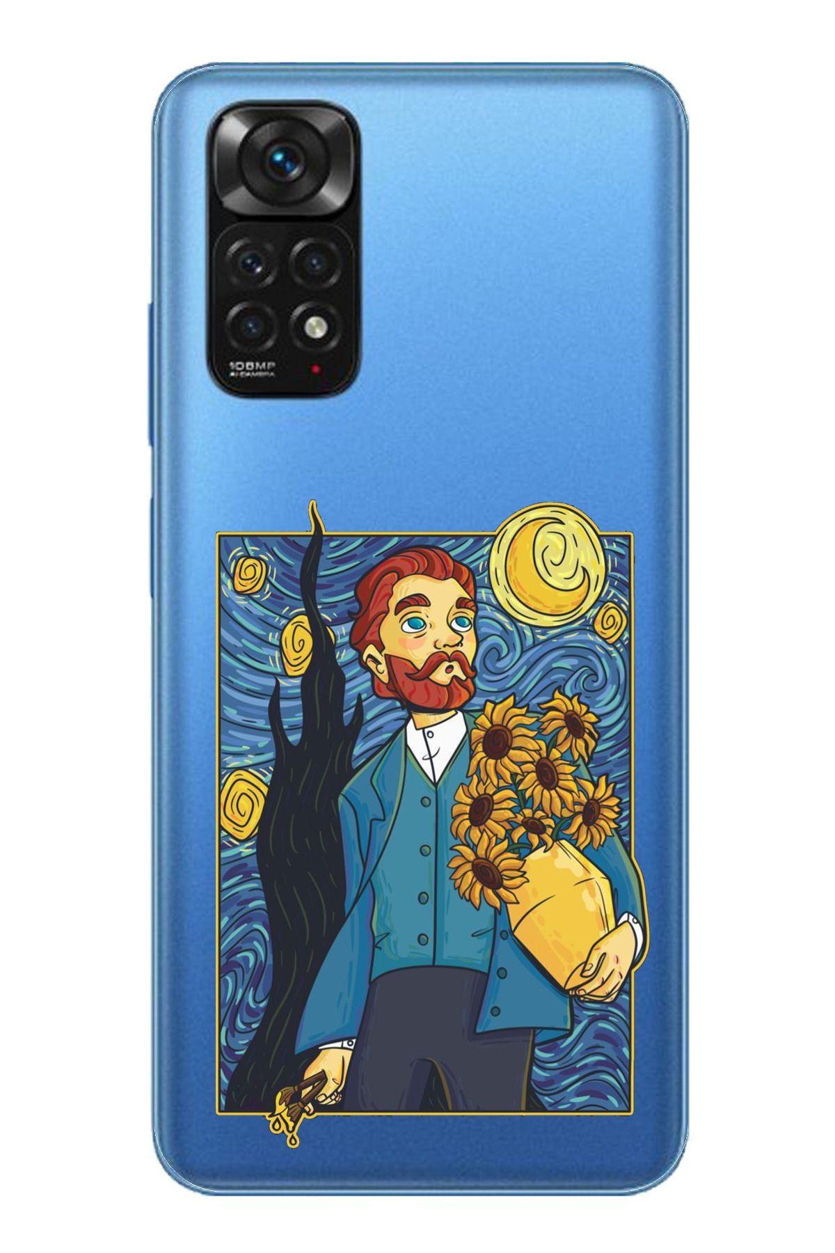 TechTree Redmi Note 11 / 11S Uyumlu Van Gogh Portre Tasarımlı Şeffaf Silikon Kılıf