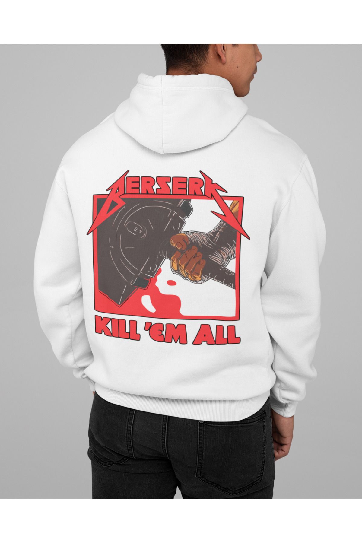 SEVBANO Berserk Kill 'Em All Yazılı Unisex Oversize Anime Hoodie