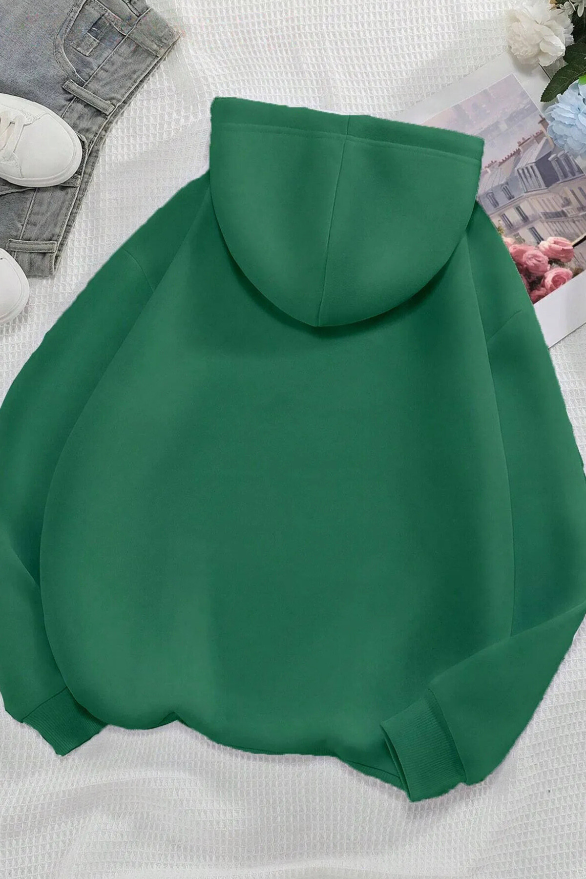 Wish BF 2 pembe kelebek ön baskılı oversize kapşonlu sweatshirt görsel 2