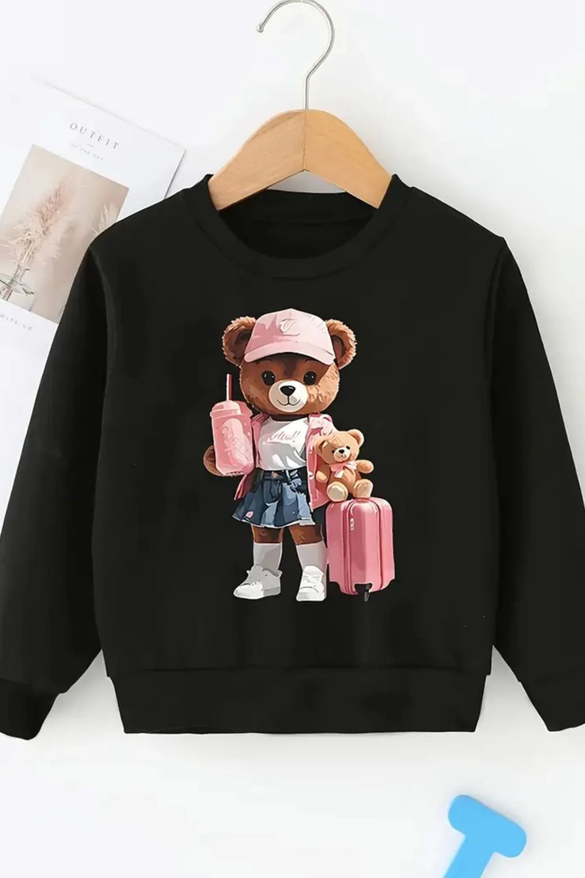 FECCY Pamuklu Cute Bear Bisiklet Yaka Sweatshirt