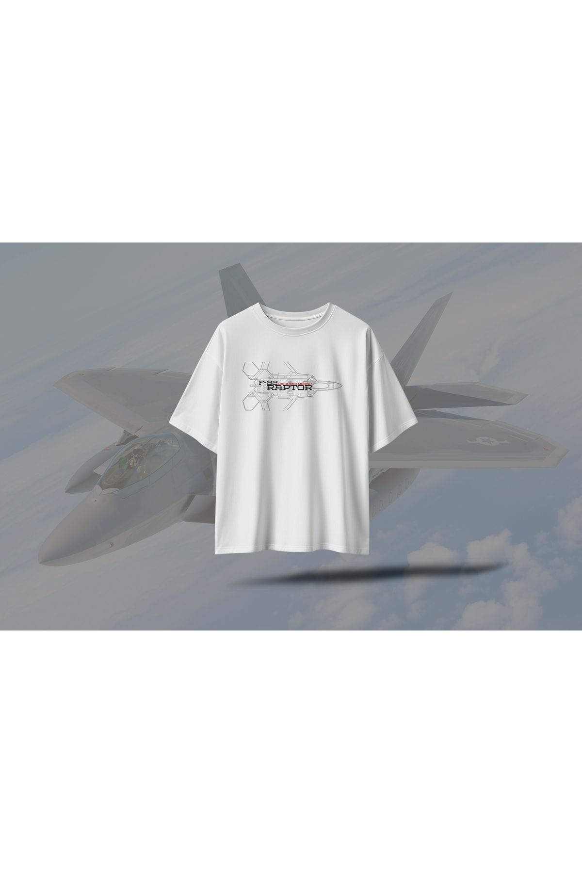 BERİLDEN F-22 Raptor Savaş Uçağı Tasarımlı Havacılık Tutkunlarına Özel T-Shirt