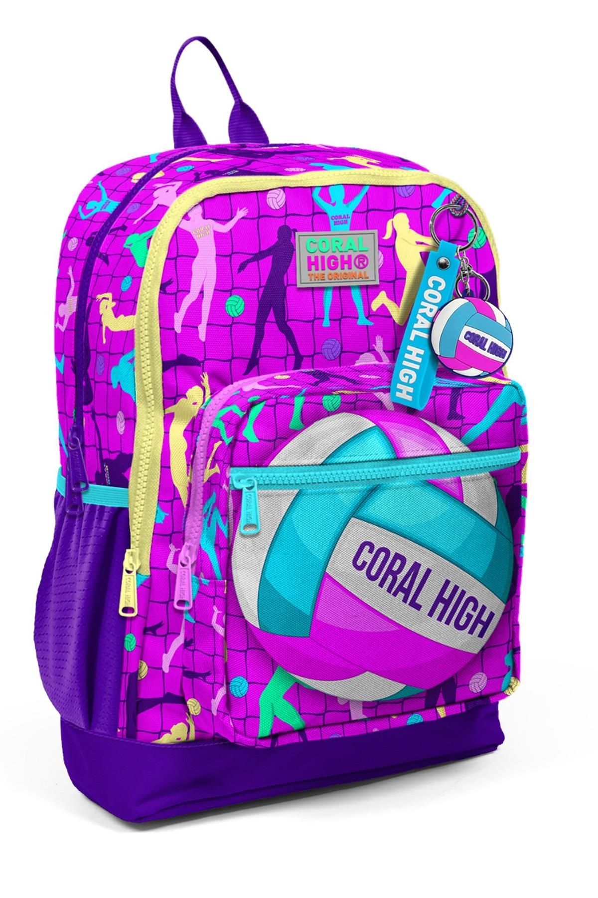 Yaygan Coral High Kids Pembe Mor Voleybol Desenli Okul Sırt Çantası 23761