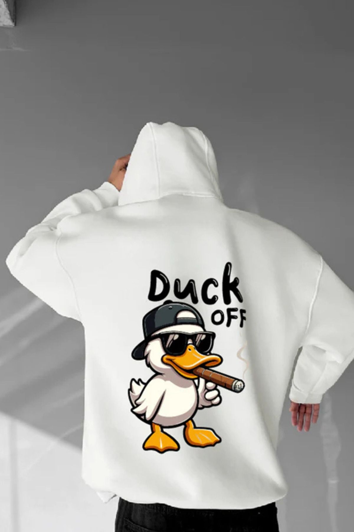 FECCY Pamuklu DUCK OFF Baskılı Kapüşonlu Sweatshirt Hoodie