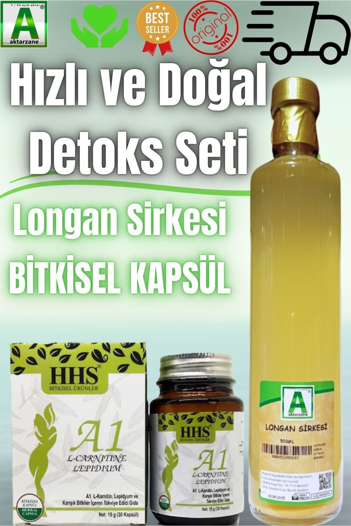 Aktarzane DOĞAL ZAYlFLATICI LONGAN SİRKESİ 500ML VE BİTKİSEL KAPSÜL 30 ADET HIZLI ZAYlFLAMA