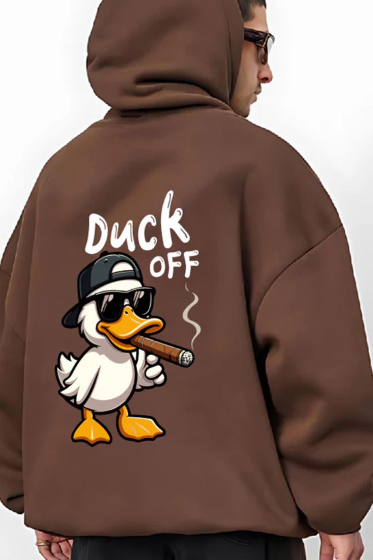 FECCY Pamuklu DUCK OFF Baskılı Kapüşonlu Sweatshirt Hoodie