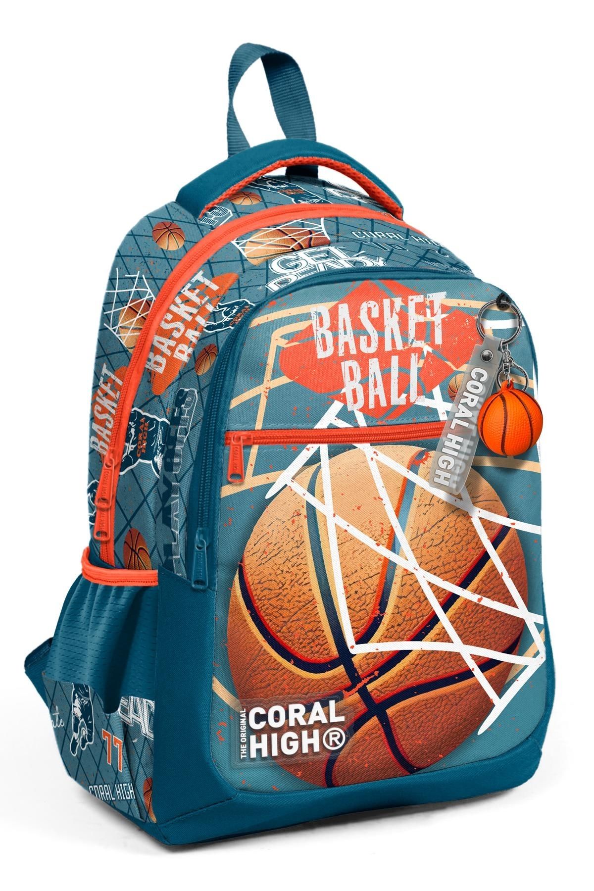 Yaygan Coral High Kids Nefti Turuncu Basketbol Desenli Üç Bölmeli Okul Sırt Çantası 23651