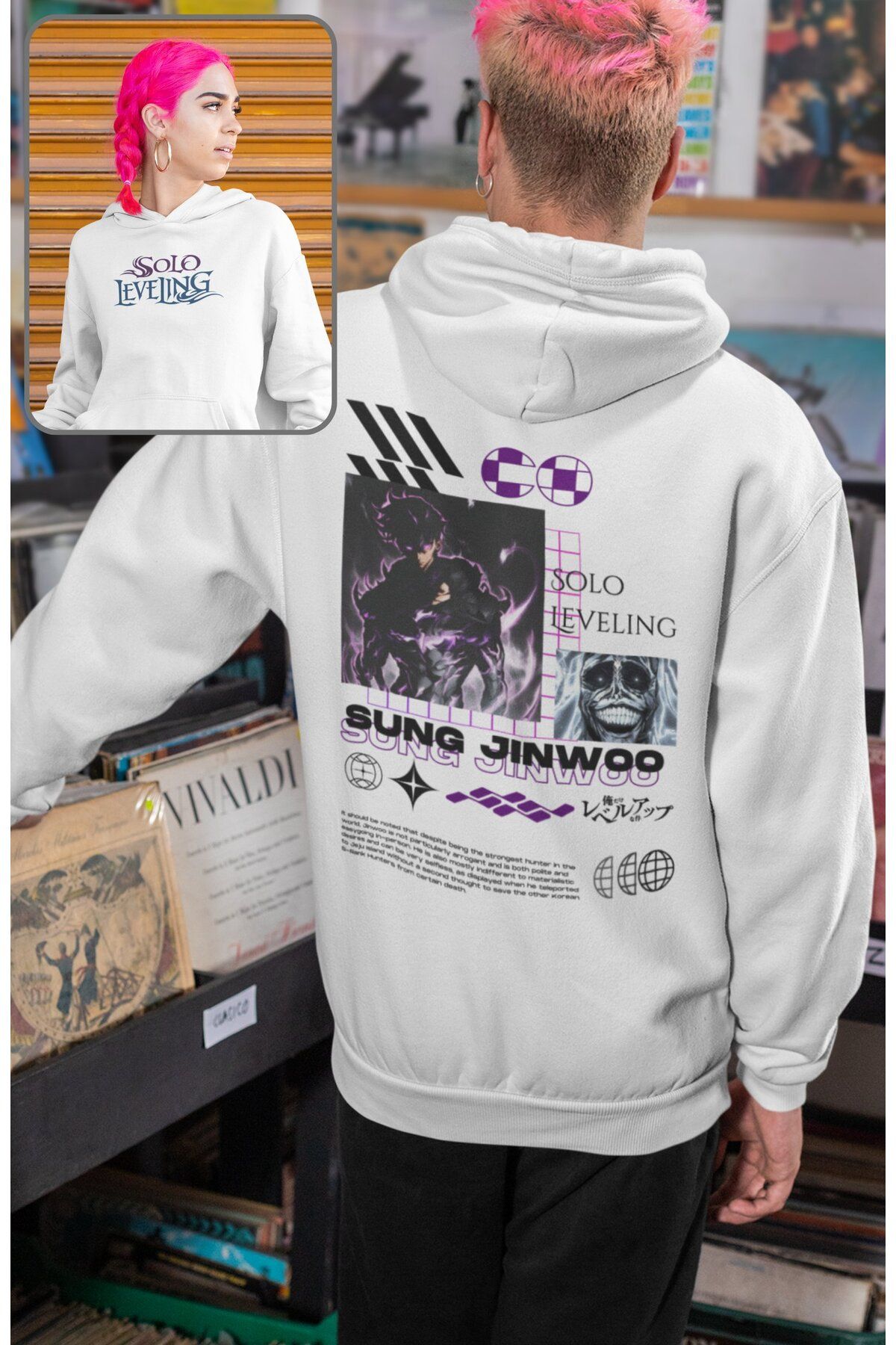 Fuddy Moda Oversize Sung Jinwoo Sırt Baskılı Kapüşonlu Sweatshirt, Unisex Solo Leveling Anime Temalı Hoodie