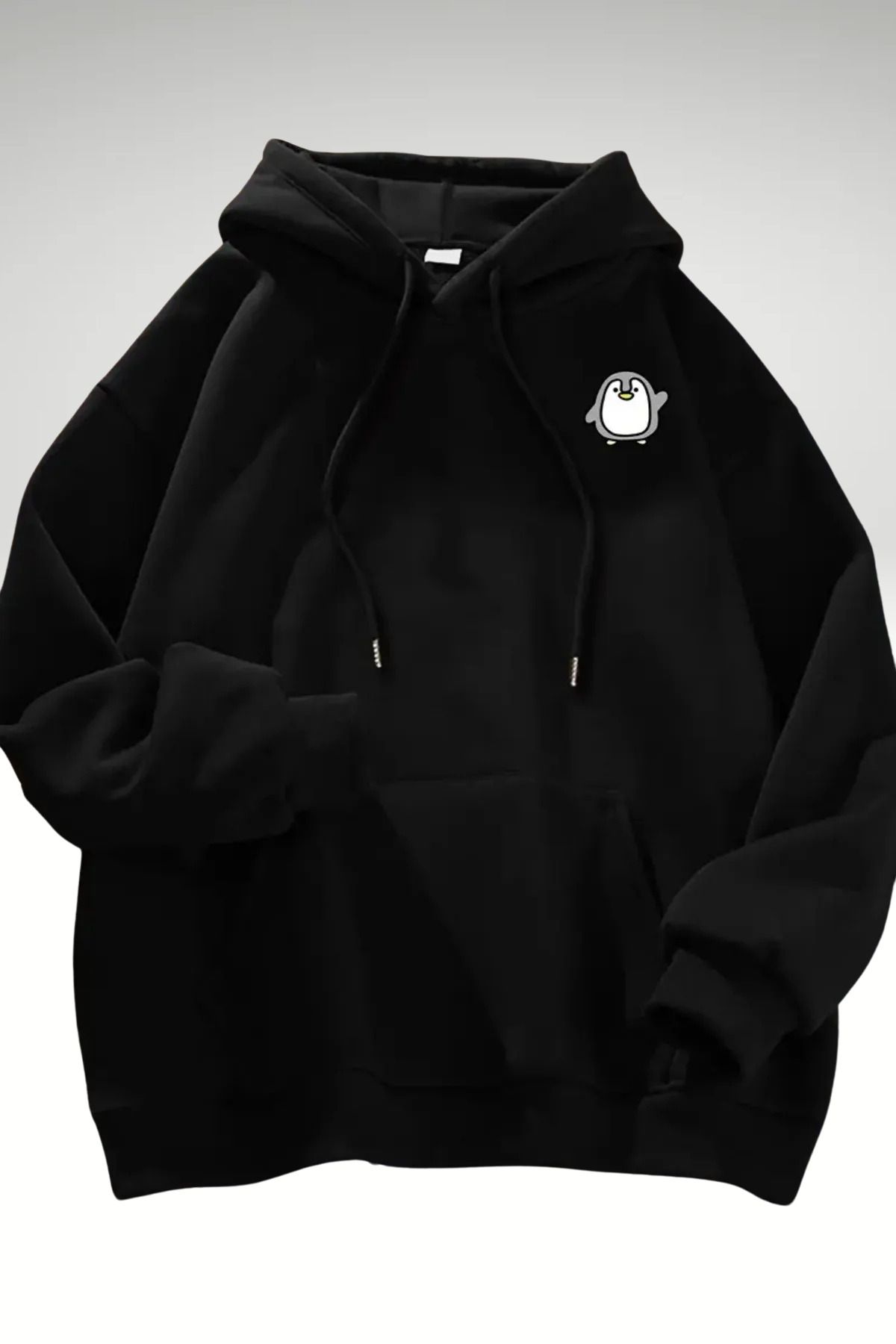 FECCY Pamuklu Erkek Penguen Baskılı Rahat Hoodie