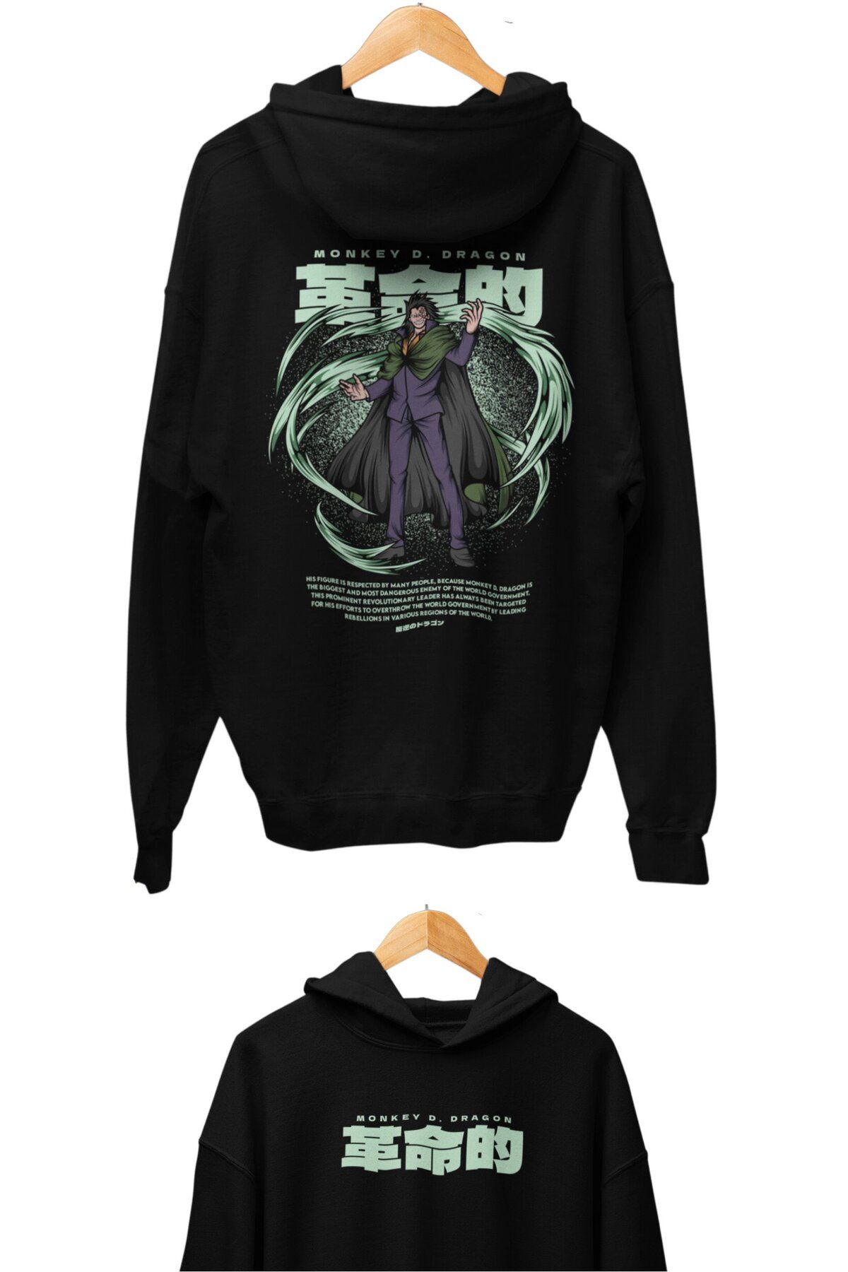 Fuddy Moda Oversize Monkey D. Dragon Sırt Baskılı Kapüşonlu Sweatshirt, Unisex One Piece Temalı Anime Hoodie