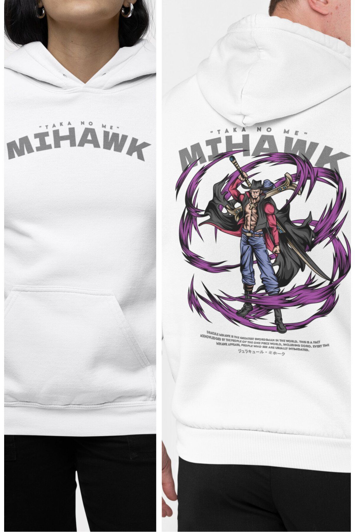 Fuddy Moda Oversize Mihawk Sırt Baskılı Kapüşonlu Sweatshirt, Unisex One Piece Temalı Anime Hoodie