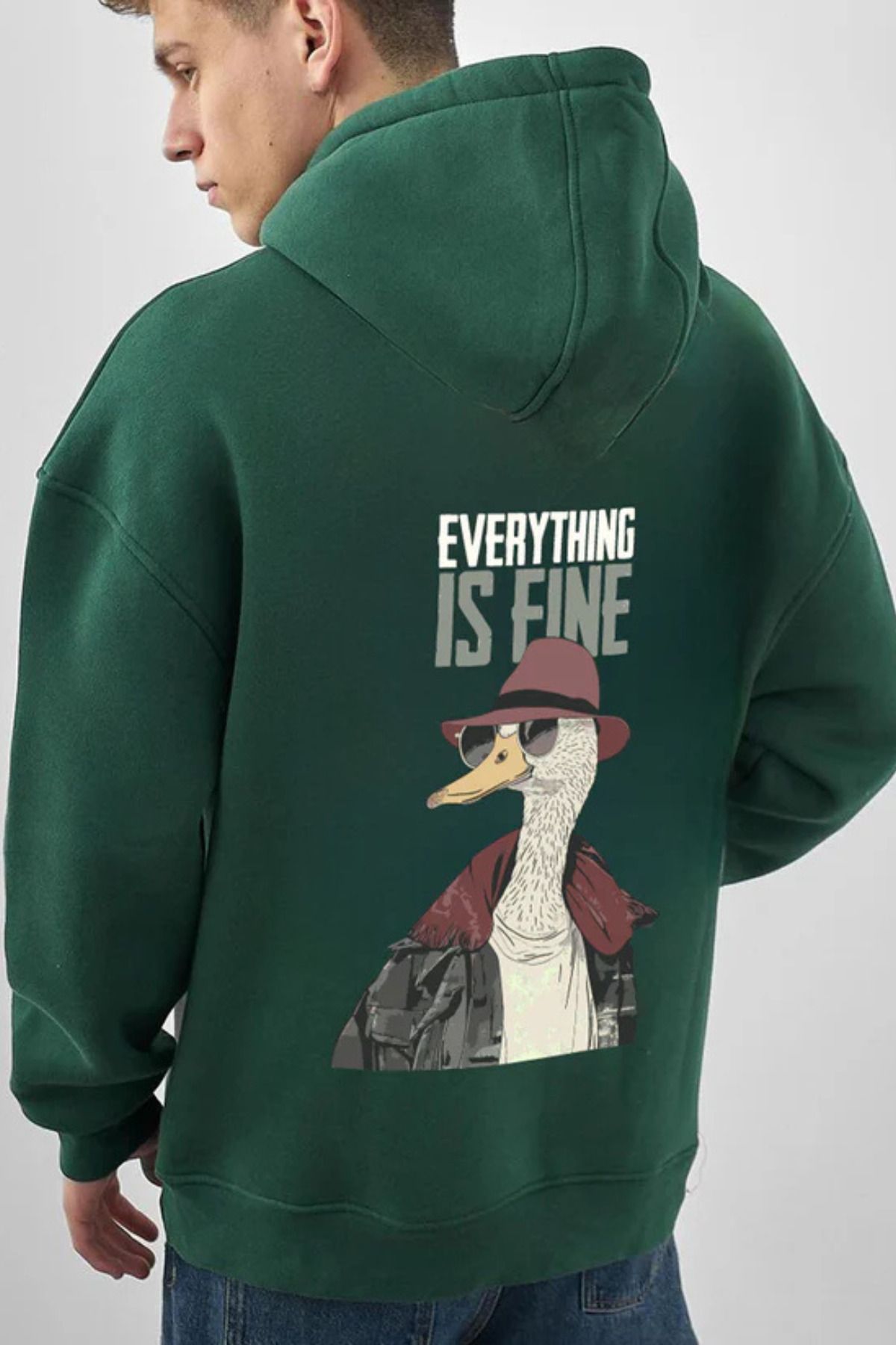 FECCY Pamuklu EVERYTHING IS FINE Baskılı Kapüşonlu Sweatshirt Hoodie