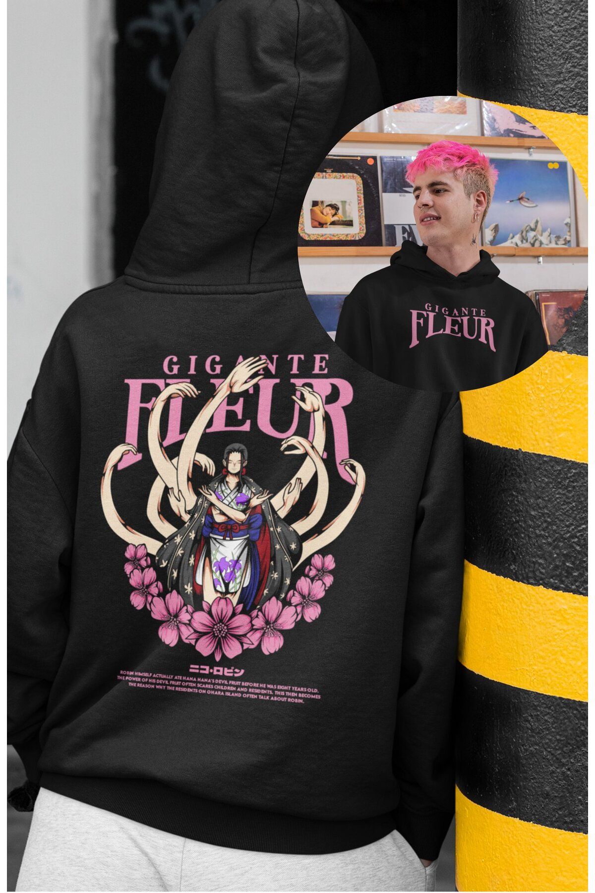 Fuddy Moda Oversize Nico Robin Sırt Baskılı Kapüşonlu Sweatshirt, Unisex One Piece Temalı Anime Hoodie