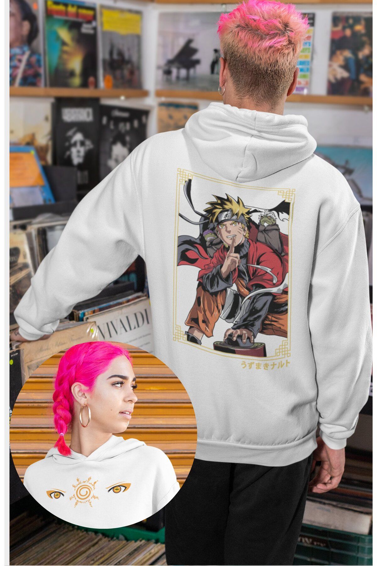 Fuddy Moda Oversize Naruto Sage Mode Sırt Baskılı Kapüşonlu Sweatshirt, Unisex Anime Temalı Hoodie