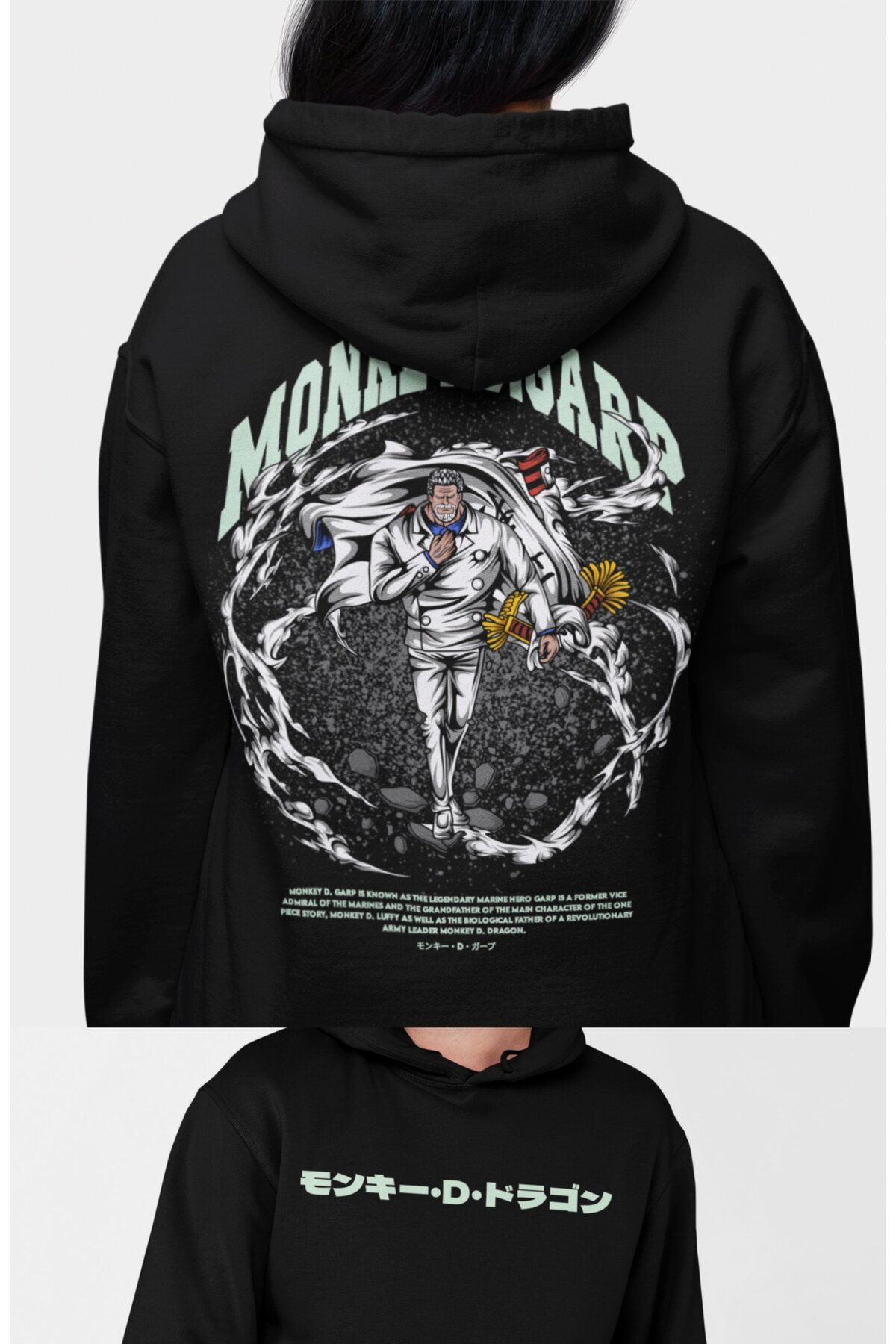 Fuddy Moda Oversize Monkey D. Garp Sırt Baskılı Kapüşonlu Sweatshirt, Unisex One Piece Temalı Anime Hoodie