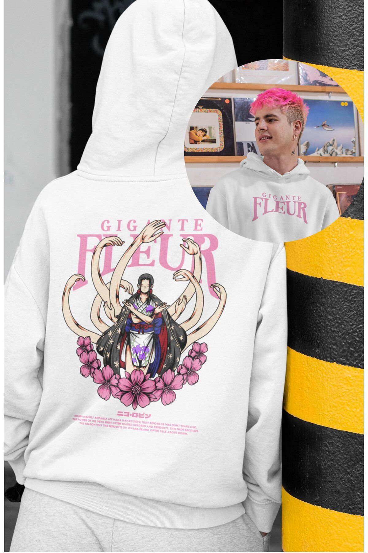 Fuddy Moda Oversize Nico Robin Sırt Baskılı Kapüşonlu Sweatshirt, Unisex One Piece Temalı Anime Hoodie