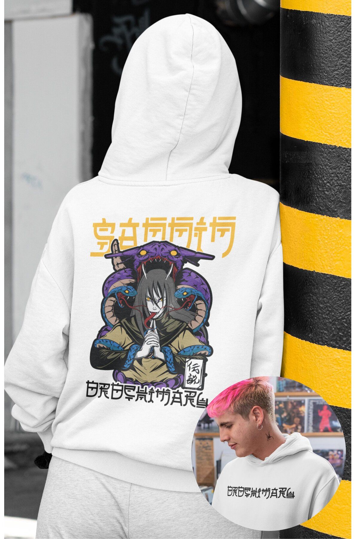 Fuddy Moda Oversize Naruto Orochimaru Sırt Baskılı Kapüşonlu Sweatshirt, Unisex Anime Temalı Hoodie