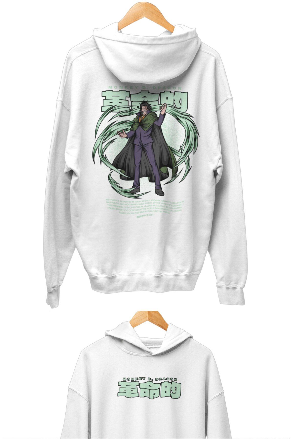 Fuddy Moda Oversize Monkey D. Dragon Sırt Baskılı Kapüşonlu Sweatshirt, Unisex One Piece Temalı Anime Hoodie