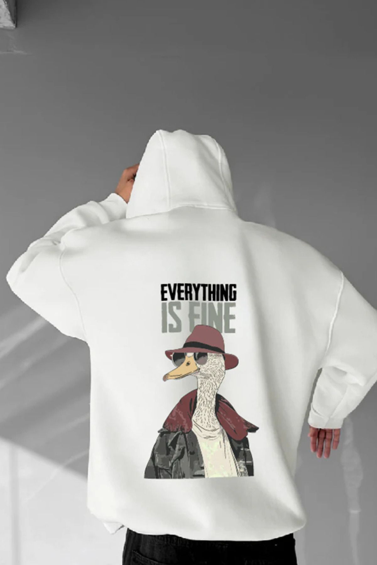 FECCY Pamuklu EVERYTHING IS FINE Baskılı Kapüşonlu Sweatshirt Hoodie