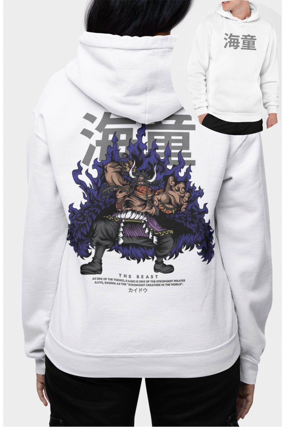 Fuddy Moda Oversize Kaido Sırt Baskılı Kapüşonlu Sweatshirt, Unisex One Piece Temalı Anime Hoodie