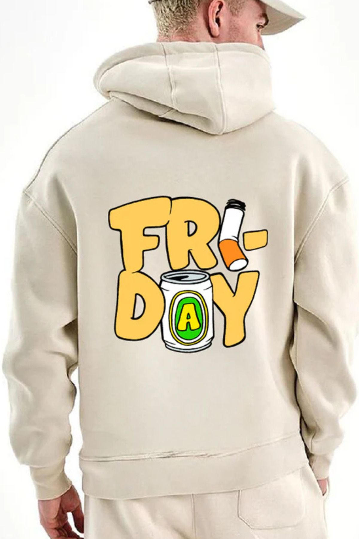 FECCY Pamuklu Friday Baskılı Kapüşonlu Sweatshirt Hoodie