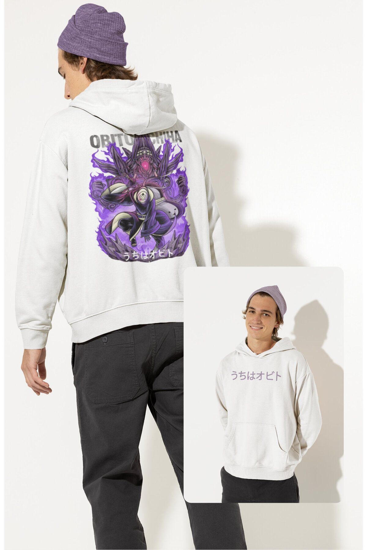 Fuddy Moda Oversize Obito Uchiha Sırt Baskılı Kapüşonlu Sweatshirt, Unisex Naruto Anime Temalı Hoodie