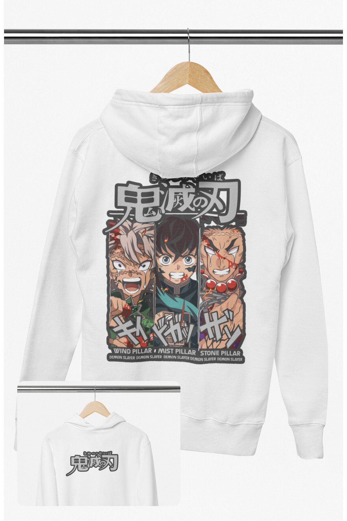 Fuddy Moda Oversize Demon Slayer Pillars Sırt Baskılı Kapüşonlu Sweatshirt, Unisex Anime Temalı Hoodie