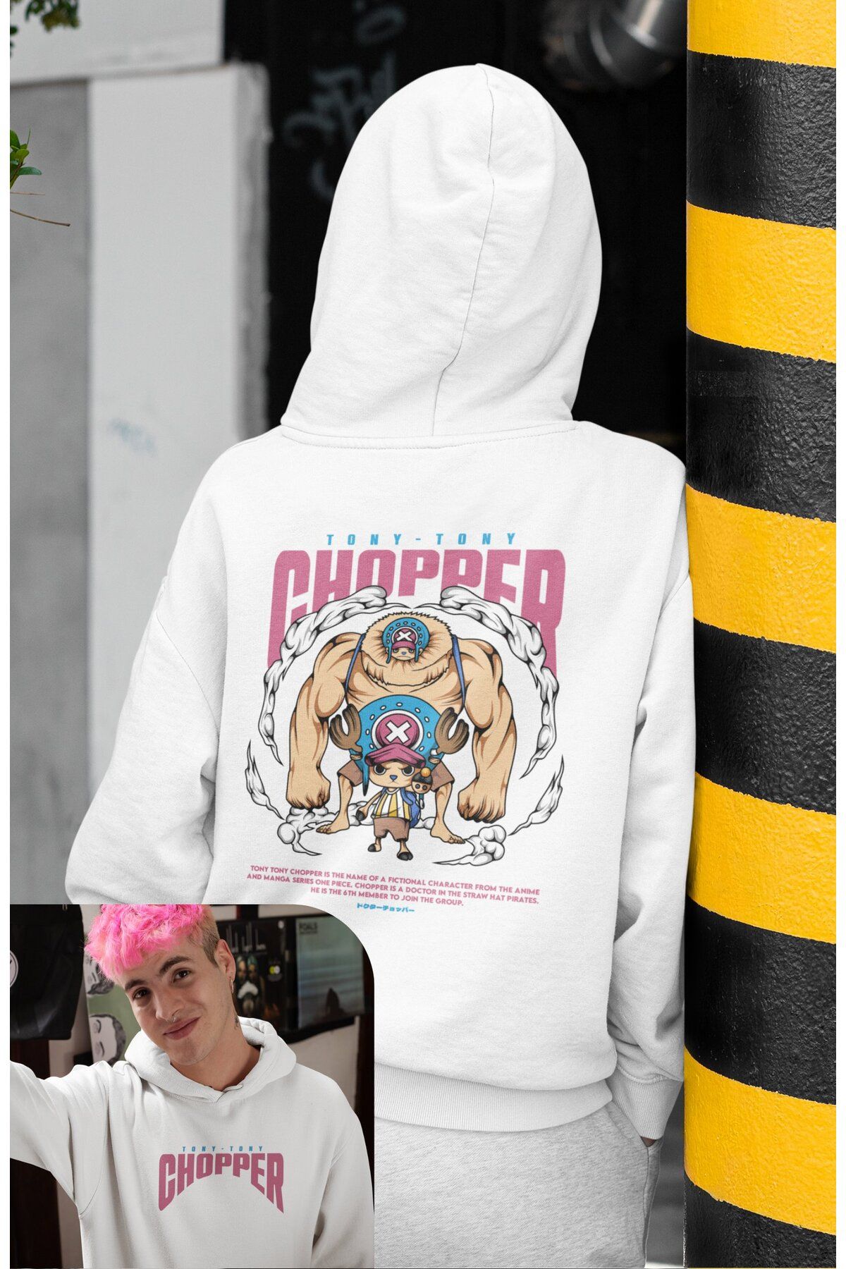 Fuddy Moda Oversize Tony Chopper Sırt Baskılı Kapüşonlu Sweatshirt, Unisex One Piece Temalı Anime Hoodie