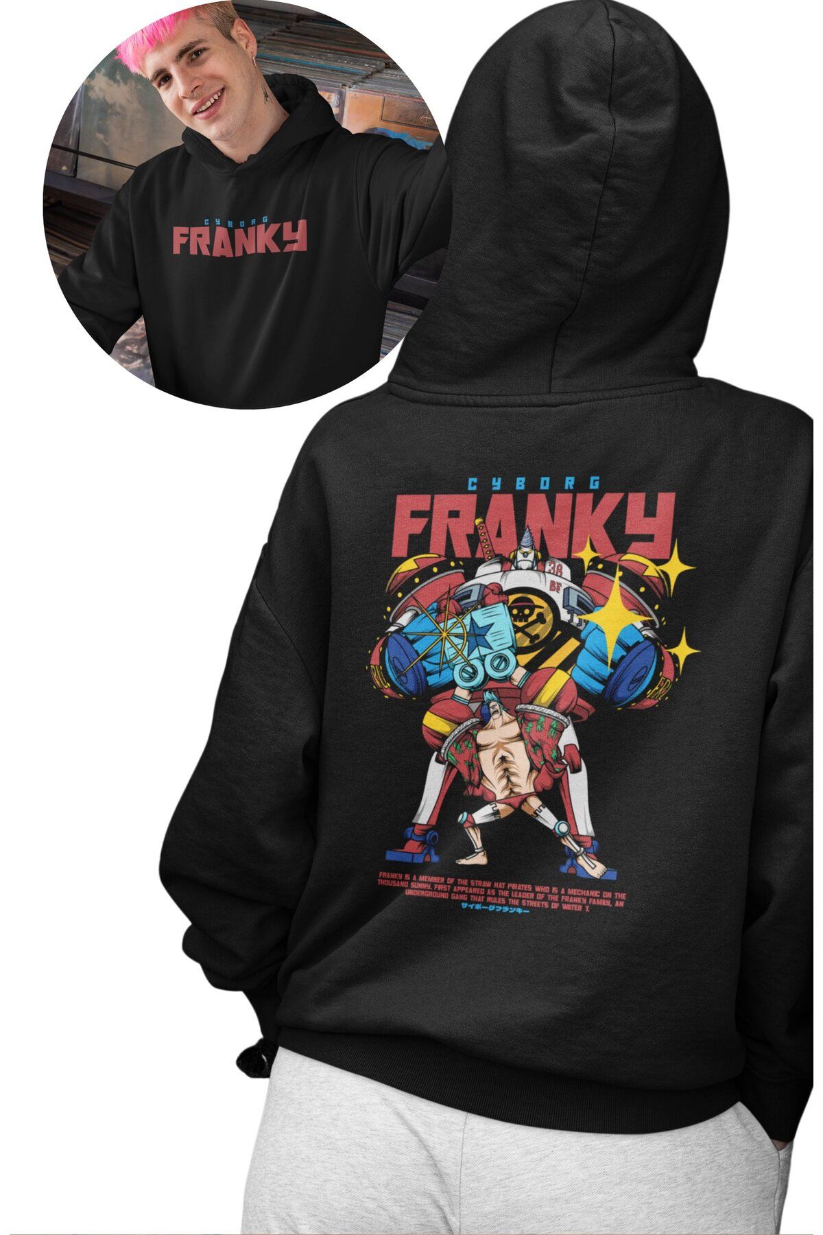 Fuddy Moda Oversize Franky Sırt Baskılı Kapüşonlu Sweatshirt, Unisex One Piece Temalı Anime Hoodie