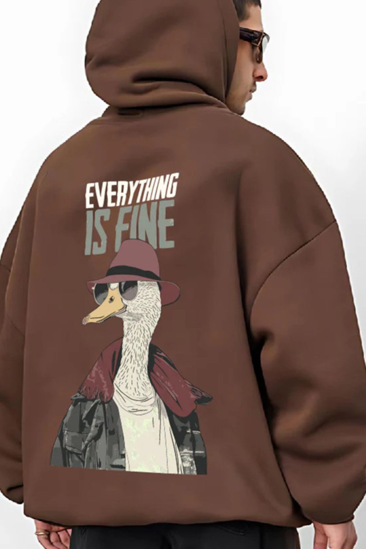 FECCY Pamuklu EVERYTHING IS FINE Baskılı Kapüşonlu Sweatshirt Hoodie