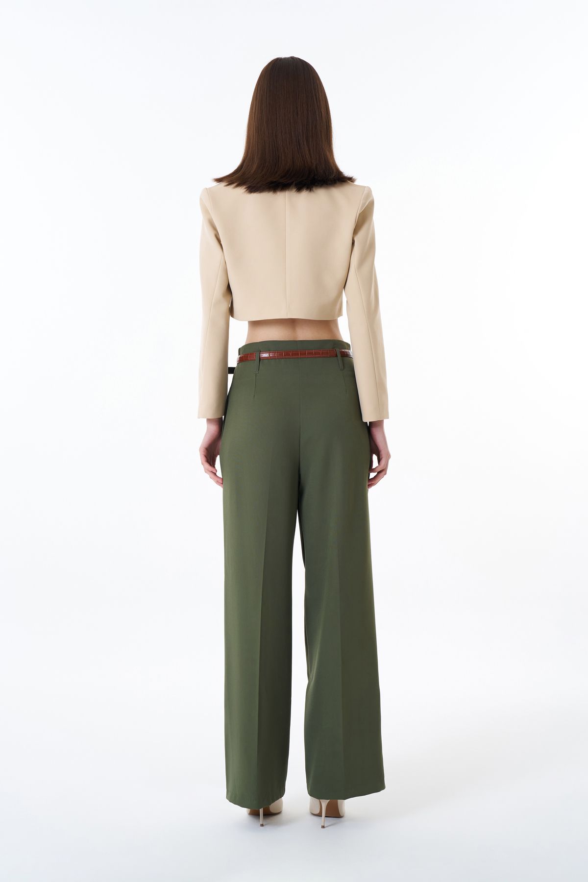 Quzu-Wide Leg Khaki Pants with High Waist and Belt Detail 5