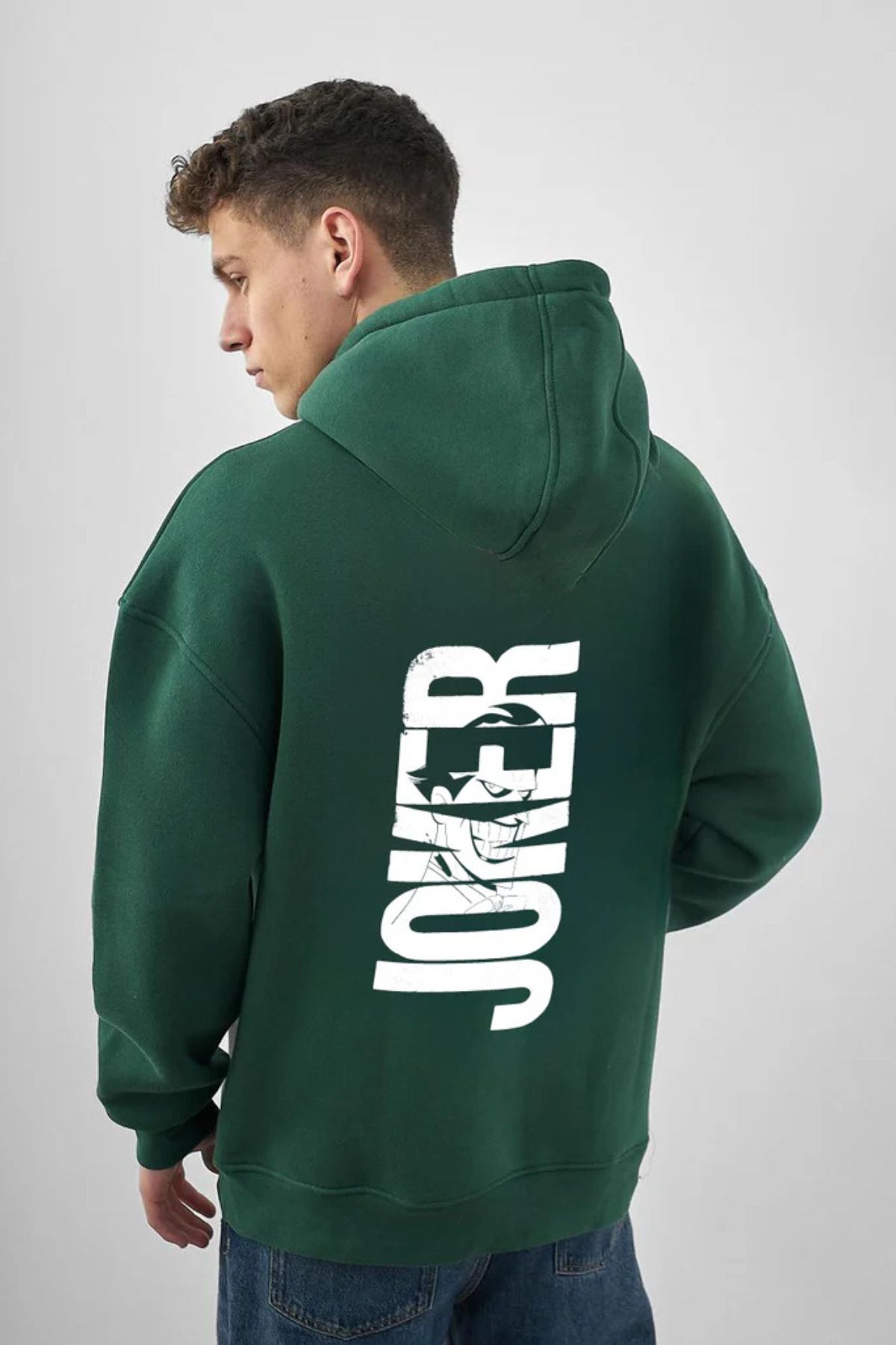 FECCY Pamuklu Joker Baskılı Kapüşonlu Sweatshirt Hoodie