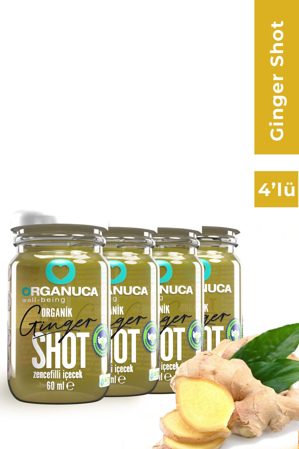 Organuca Organik Zencefil Shot Zencefil Kürü Ginger Shot 4lü Paket