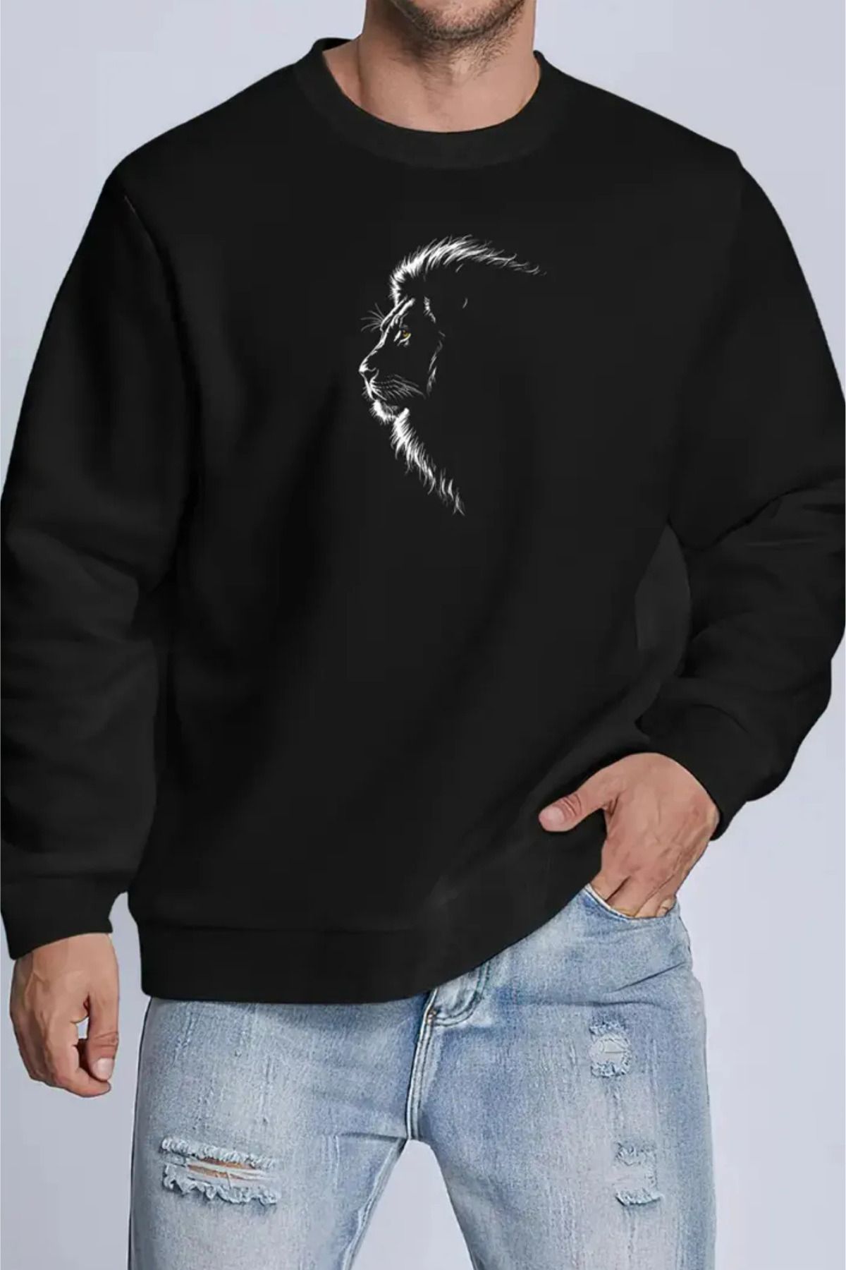 Wish BF Erkek Aslan Baskılı Uzun Kollu Sweatshirt