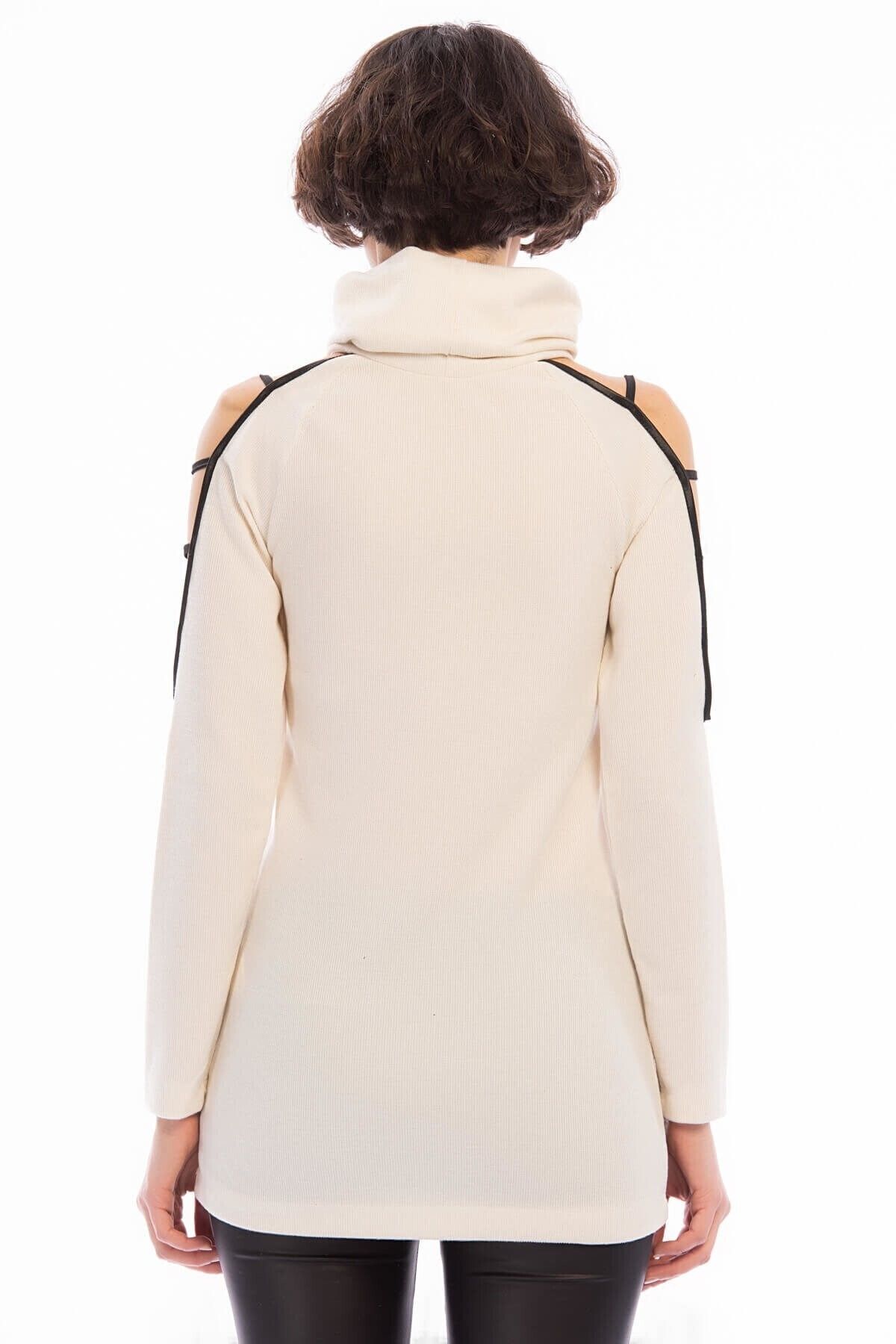 Cotton Mood-8501421 Thessaloniki Leather Piping Garnished Dagaje Tunic Ecru 2